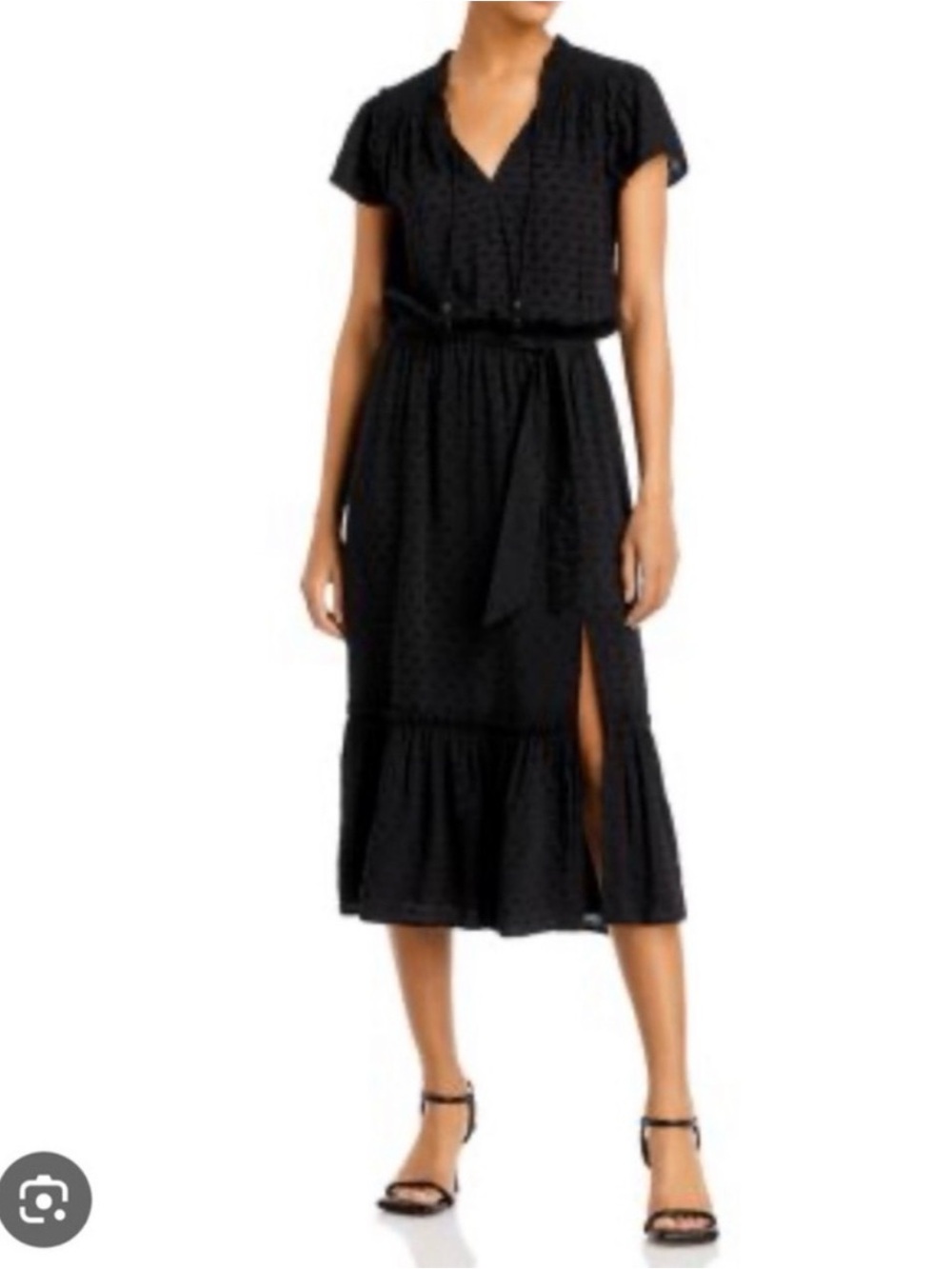 PAIGE Laramie Black Midi Dress with Tie Waist Size Large
